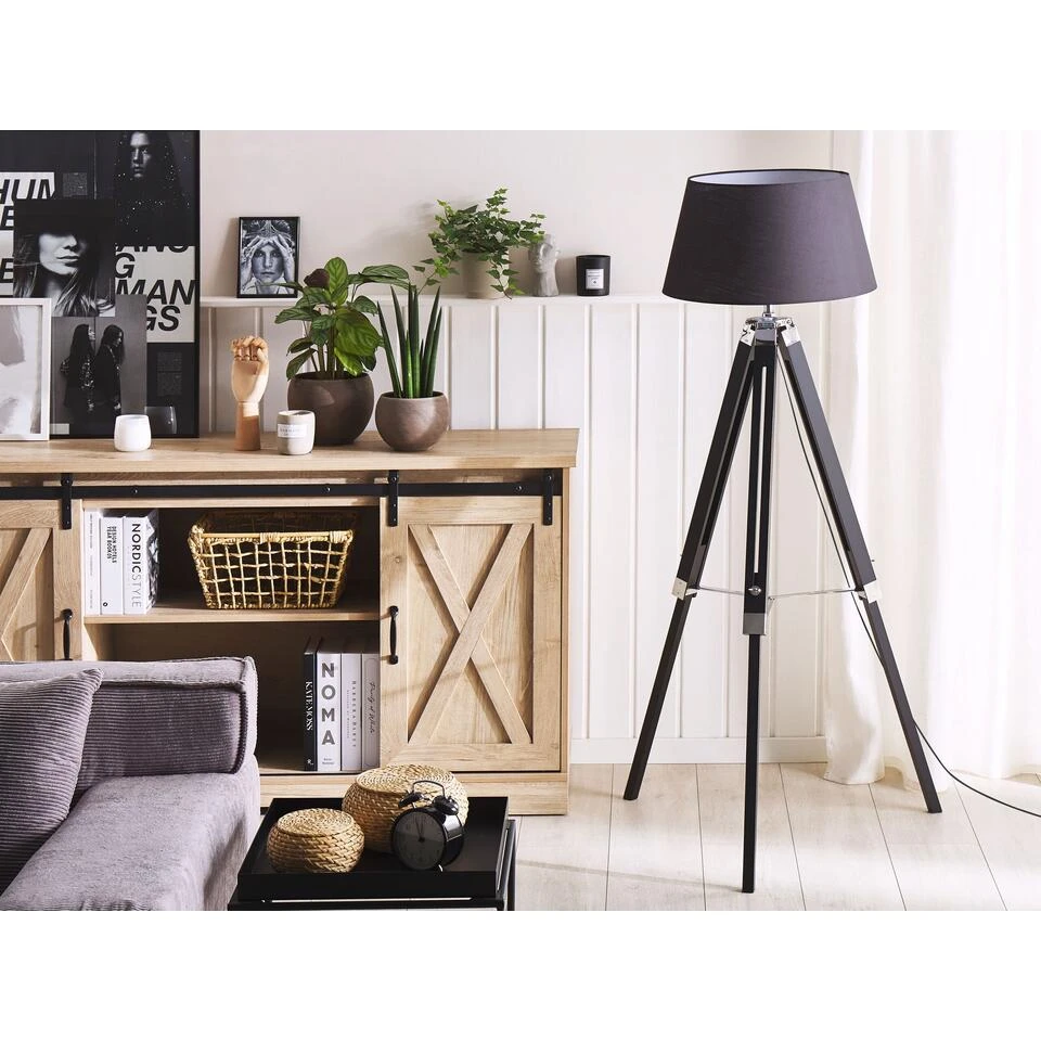 Beliani Staande Lamp MADEIRA - Zwart Dennenhout - Afbeelding 4