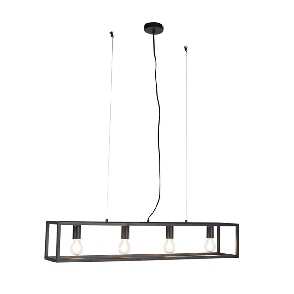QAZQA Smart Industriële Hanglamp Zwart Incl. 4 WiFi A60 - Cage 4 - Afbeelding 2