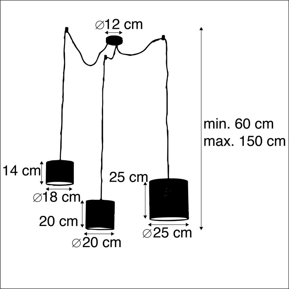 QAZQA Hanglamp Met 3 Velours Kappen Bloemen Met Goud - Cava - Afbeelding 3