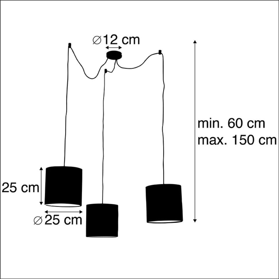 QAZQA Hanglamp Met 3 Velours Kappen Geel Met Goud - Cava - Afbeelding 3