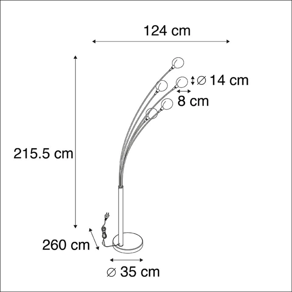 QAZQA Design Vloerlamp Zwart 5-lichts - Sixties Marmo - Afbeelding 3