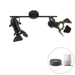 QAZQA Smart Spot Zwart Incl. WiFi GU10 2-lichts Met Kleppen - Movie