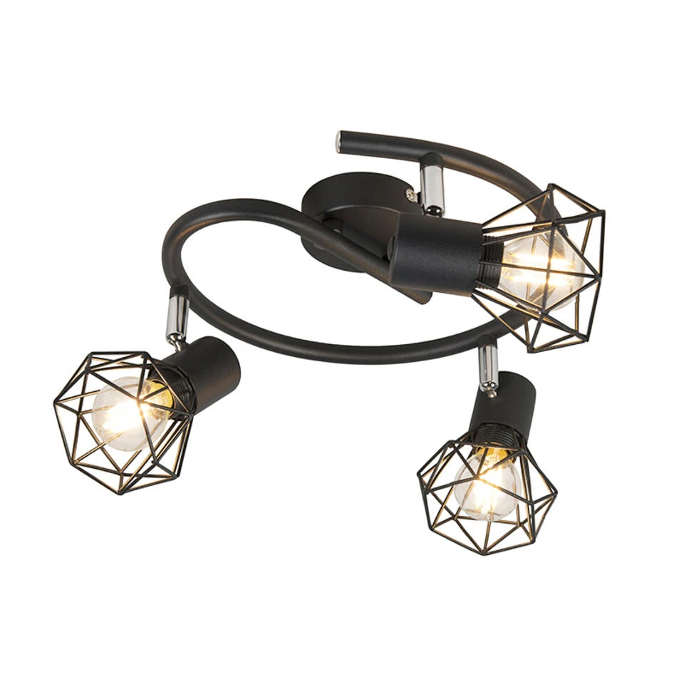 QAZQA Art Deco Spot Zwart Draai- En Kantelbaar 3-lichts - Mosh