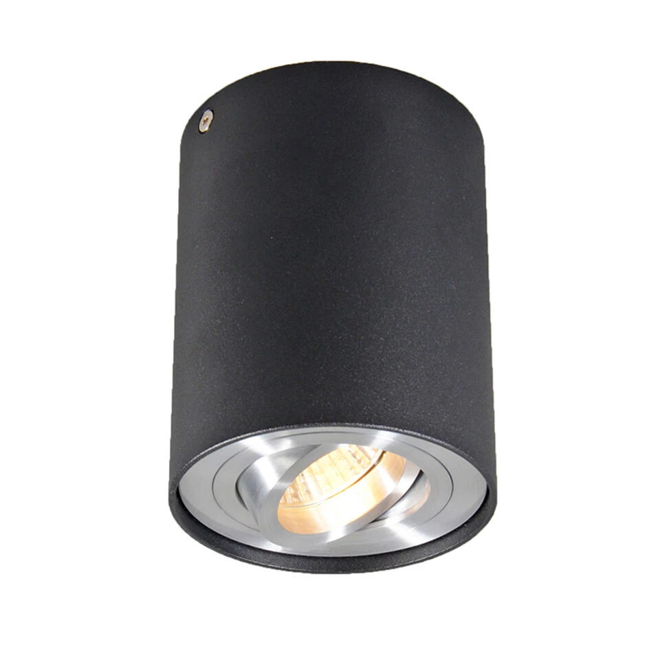 QAZQA Spot Zwart En Staal Draai- En Kantelbaar - Rondoo Up - Afbeelding 2