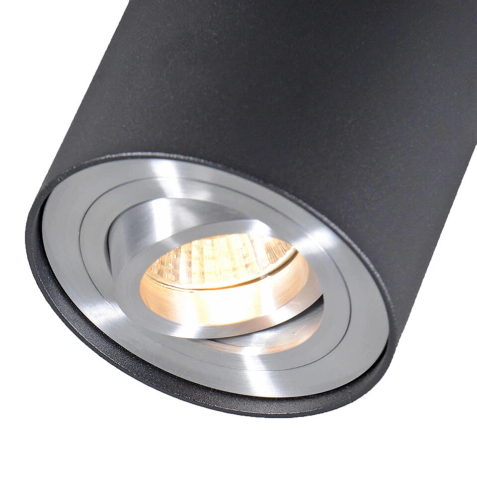 QAZQA Spot Zwart En Staal Draai- En Kantelbaar - Rondoo Up - Afbeelding 3