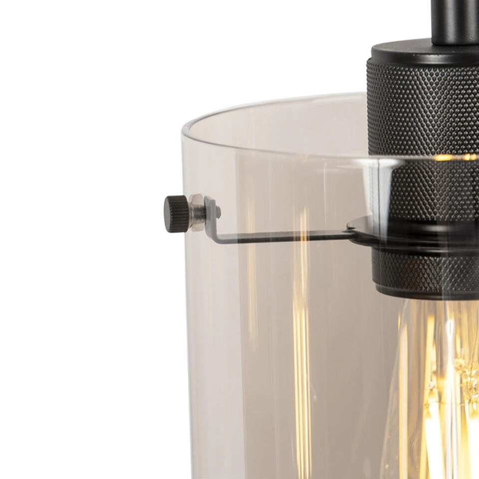 QAZQA Design Hanglamp Zwart Met Smoke Glas 4-lichts - Dome - Afbeelding 4
