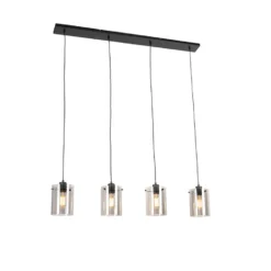 QAZQA Design Hanglamp Zwart Met Smoke Glas 4-lichts - Dome