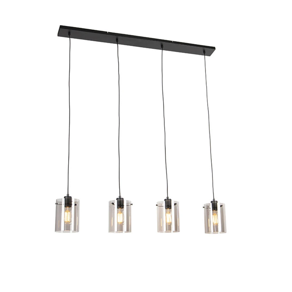 QAZQA Design Hanglamp Zwart Met Smoke Glas 4-lichts - Dome