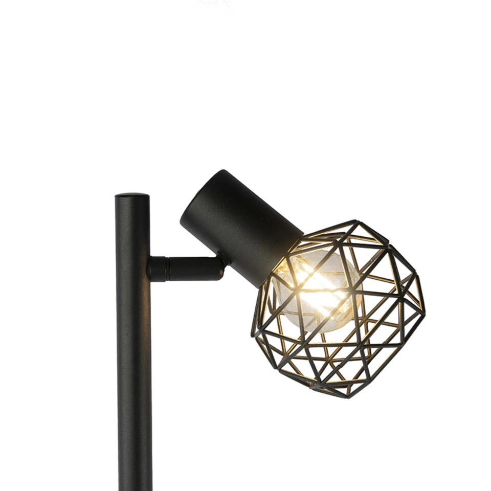 QAZQA Design Vloerlamp Zwart 3-lichts Verstelbaar - Mesh - Zwart - Afbeelding 2