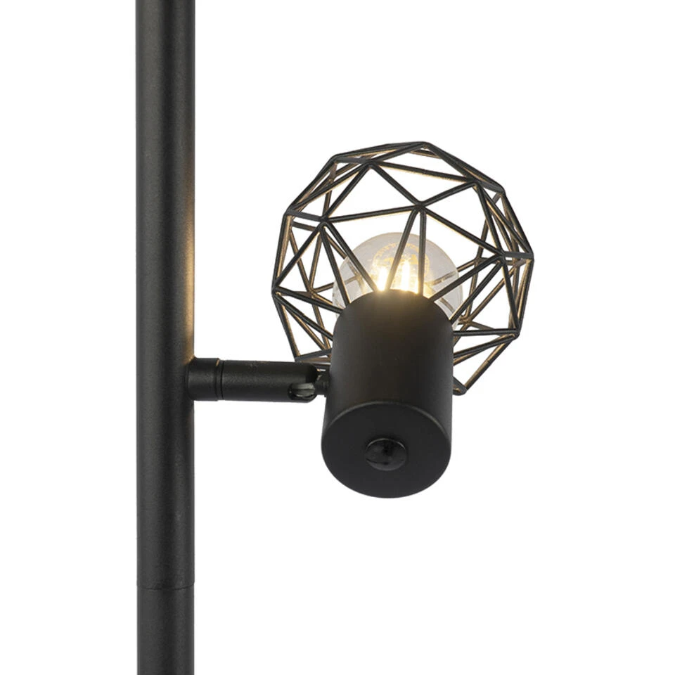 QAZQA Design Vloerlamp Zwart 3-lichts Verstelbaar - Mesh - Zwart - Afbeelding 4