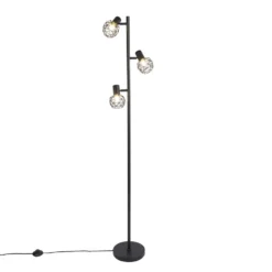 QAZQA Design Vloerlamp Zwart 3-lichts Verstelbaar - Mesh - Zwart