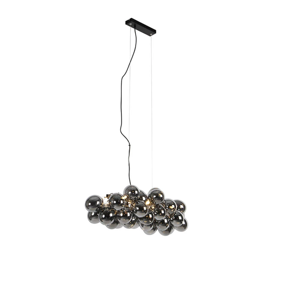 QAZQA Design Hanglamp Zwart Met Smoke Glas 8-lichts - Uvas