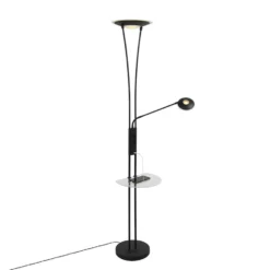 QAZQA Vloerlamp Zwart Met Leesarm Incl. LED En USB-poort - Sevilla
