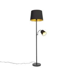 QAZQA Klassieke Vloerlamp Zwart Met Goud En Leeslampje - Retro