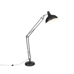 QAZQA Industriële Vloerlamp Zwart Verstelbaar - Hobby
