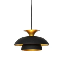 QAZQA Moderne Ronde Hanglamp Zwart Met Goud 3-laags - Titus