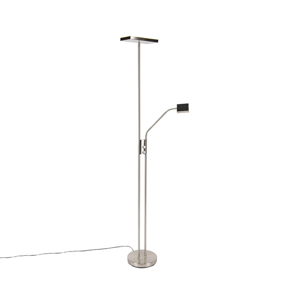 QAZQA Moderne Vloerlamp Incl. LED En Dimmer Met Leeslamp - Uplighter Jazzy