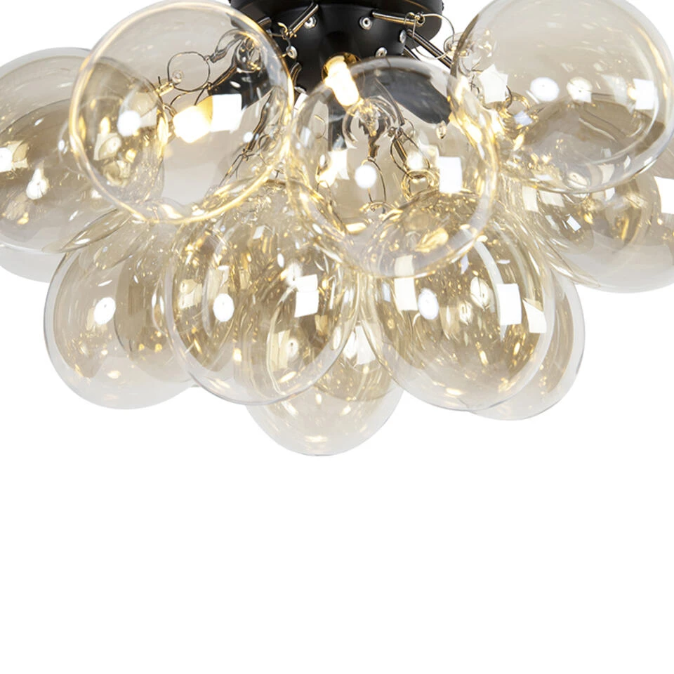 QAZQA Design Plafondlamp Zwart Met Amber Glas 4-lichts - Uvas - Afbeelding 2