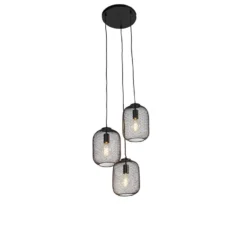 QAZQA Industriële Hanglamp Zwart 45 Cm 3-lichts - Bliss Mesh