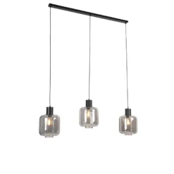 QAZQA Design Hanglamp Zwart Met Smoke Glas 3-lichts 161,5 Cm - Qara
