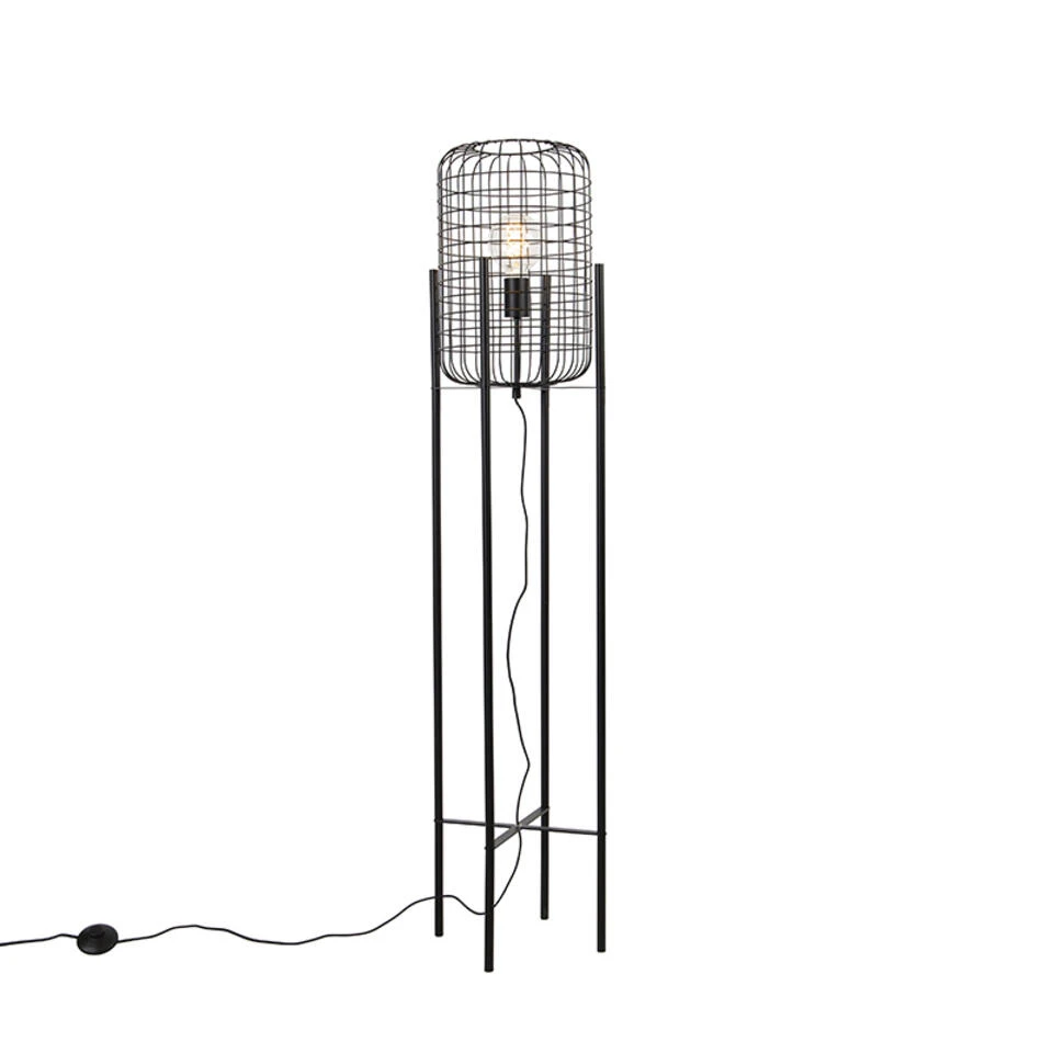 QAZQA Industriële Vloerlamp Zwart - Bliss Vefa