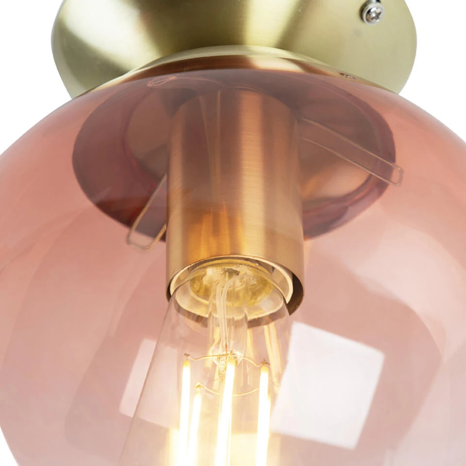 QAZQA Art Deco Plafondlamp Messing Met Roze Glas - Pallon - Afbeelding 2