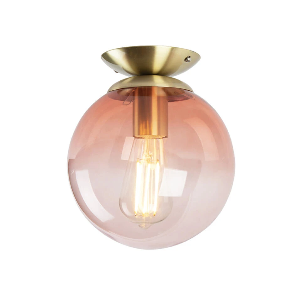 QAZQA Art Deco Plafondlamp Messing Met Roze Glas - Pallon - Afbeelding 4