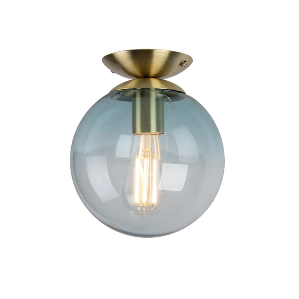 QAZQA Art Deco Plafondlamp Messing Met Blauw Glas - Pallon - Afbeelding 4