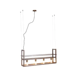 QAZQA Industriële Hanglamp Roestbruin Met Rek 4-lichts - Cage Rack
