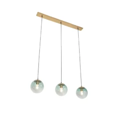 QAZQA Art Deco Hanglamp Messing Met Groen Glas 3-lichts - Pallon