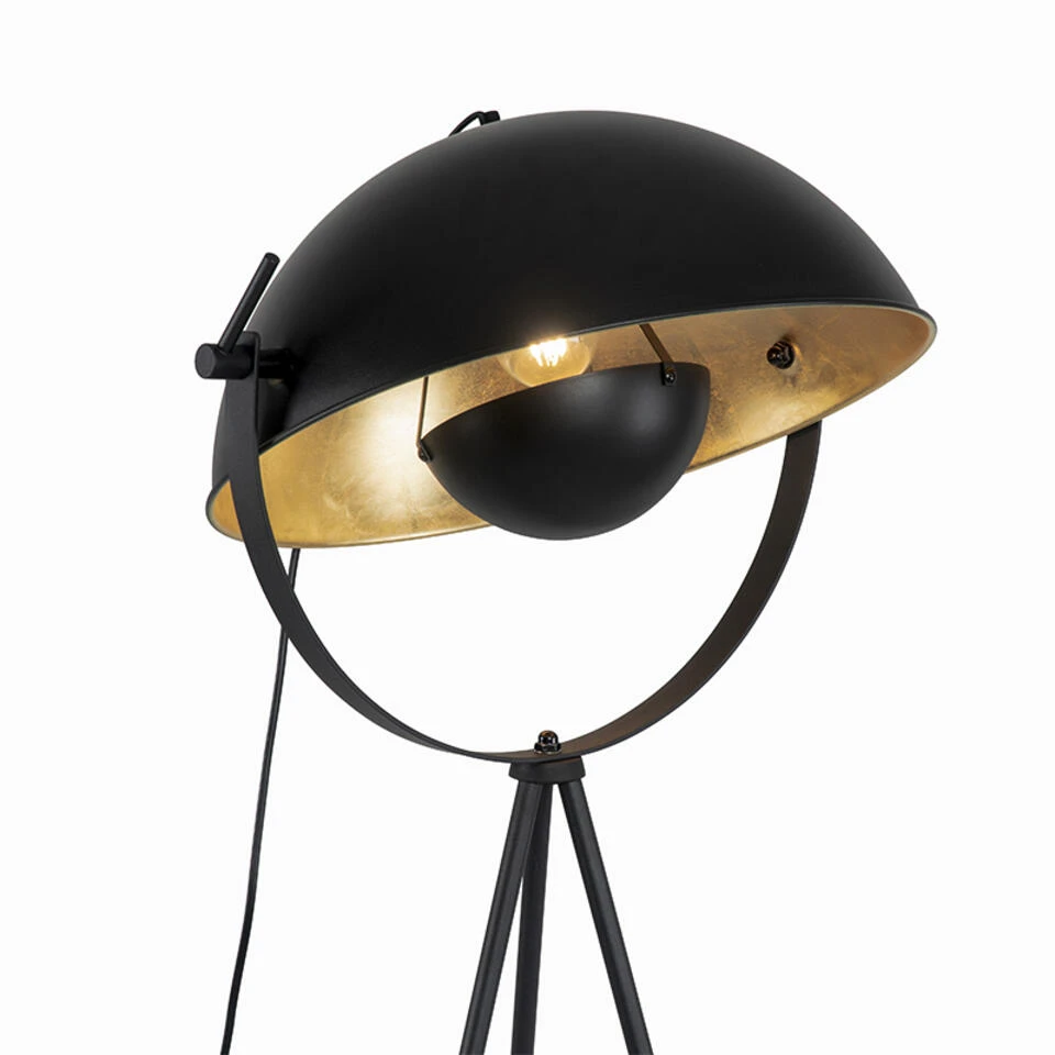 QAZQA Vloerlamp Zwart Met Goud 42 Cm Verstelbaar Tripod - Magnax - Afbeelding 2