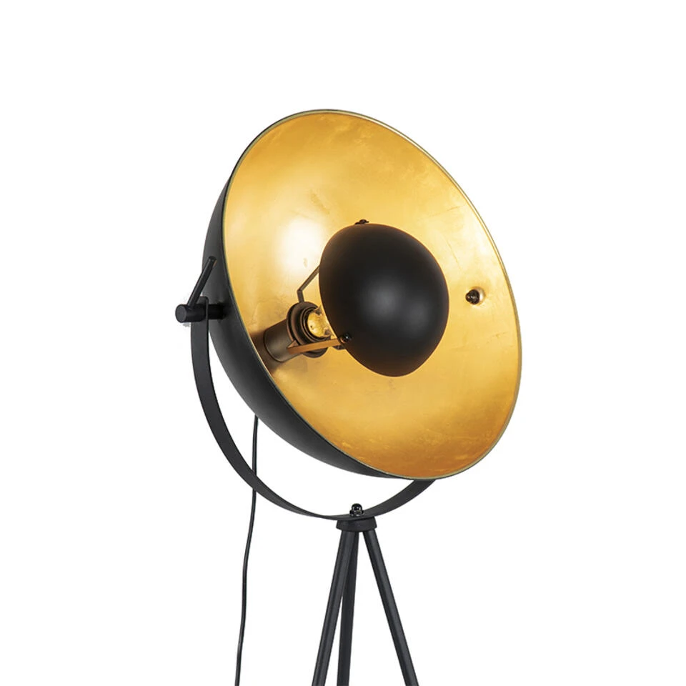 QAZQA Vloerlamp Zwart Met Goud 42 Cm Verstelbaar Tripod - Magnax - Afbeelding 4