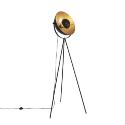 QAZQA Vloerlamp Zwart Met Goud 42 Cm Verstelbaar Tripod - Magnax