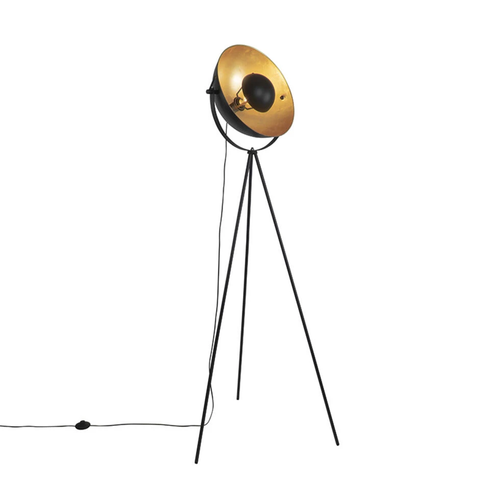 QAZQA Vloerlamp Zwart Met Goud 42 Cm Verstelbaar Tripod - Magnax