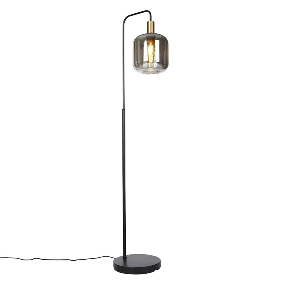 QAZQA Design Vloerlamp Zwart Met Goud Met Smoke Glas - Zuzanna