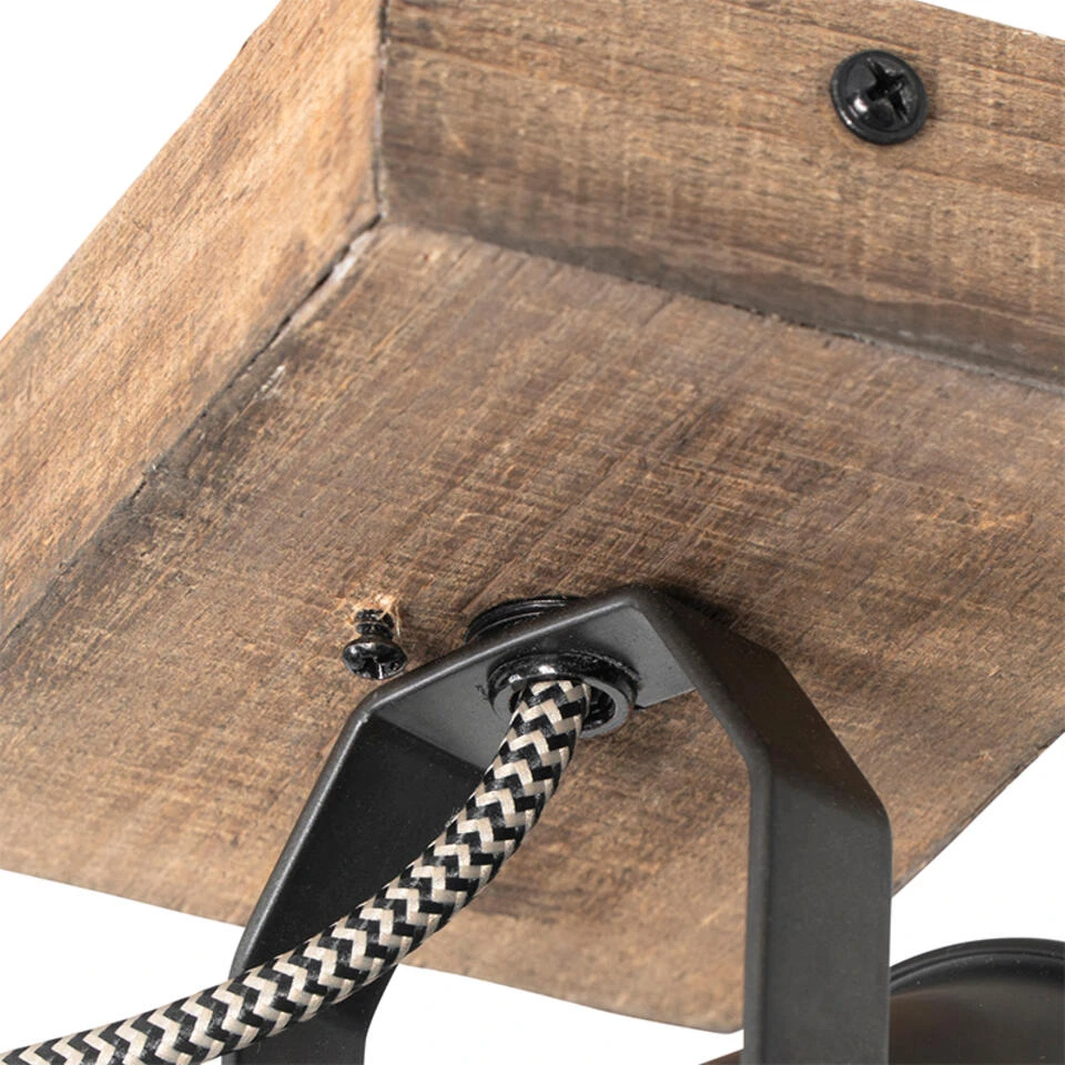 QAZQA Landelijke Spot Zwart Met Hout Verstelbaar - Jelle - Afbeelding 2