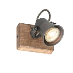 QAZQA Landelijke Spot Zwart Met Hout Verstelbaar - Jelle