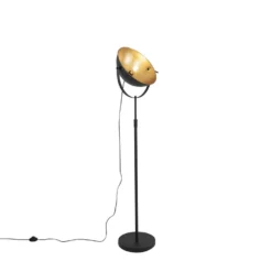 QAZQA Vloerlamp Zwart Met Goud 35 Cm Verstelbaar - Magnax