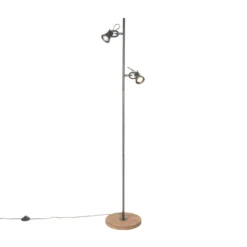 QAZQA Landelijke Vloerlamp Zwart Met Hout - Jelle