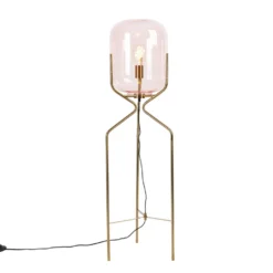 QAZQA Art Deco Vloerlamp Messing Met Roze Glas - Bliss