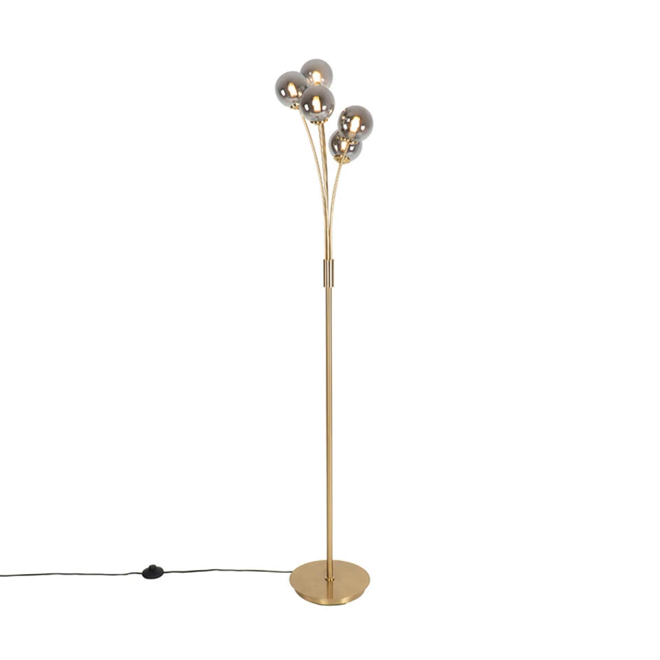 QAZQA Moderne Vloerlamp Goud 5-lichts Met Smoke Glas - Athens