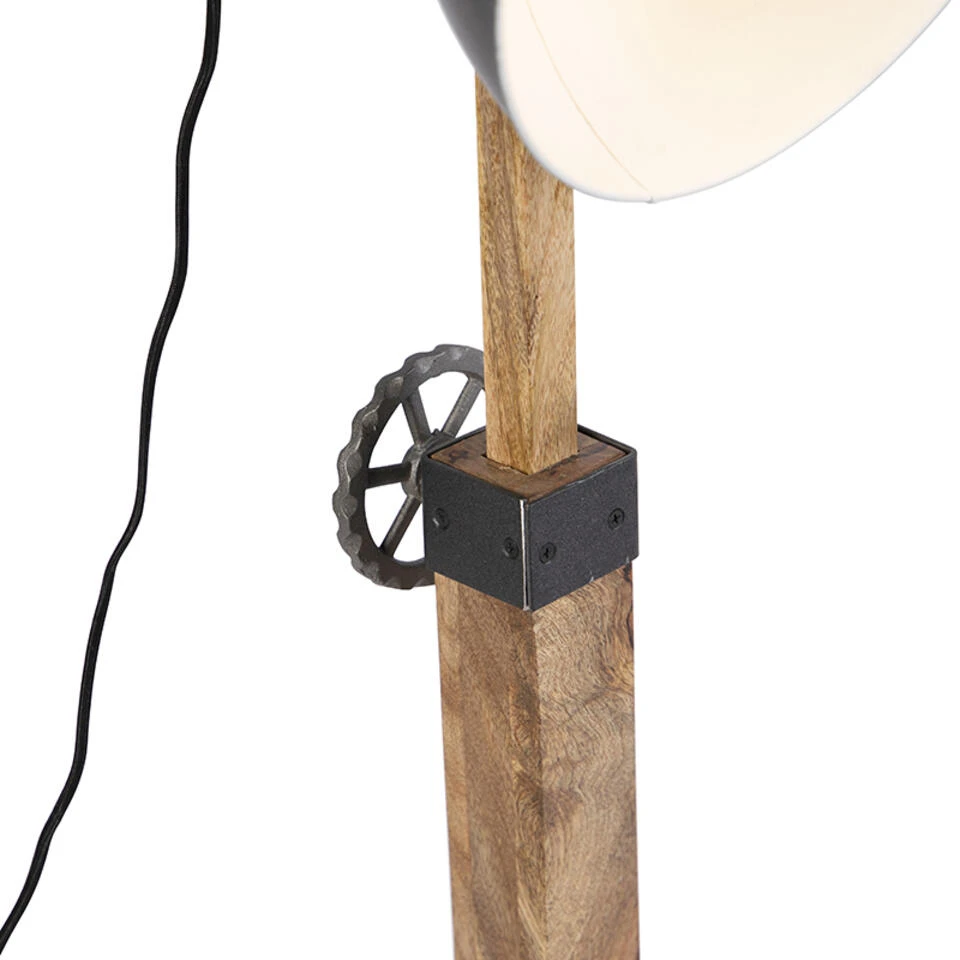 QAZQA Industriele Vloerlamp Donkergrijs Met Mango Hout - Mangoes - Afbeelding 2