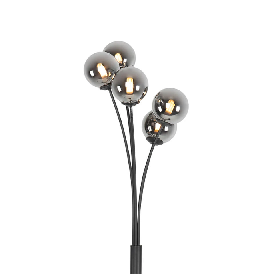 QAZQA Moderne Vloerlamp Zwart 5-lichts Met Smoke Glas - Athens - Afbeelding 2