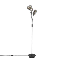 QAZQA Moderne Vloerlamp Zwart 5-lichts Met Smoke Glas - Athens