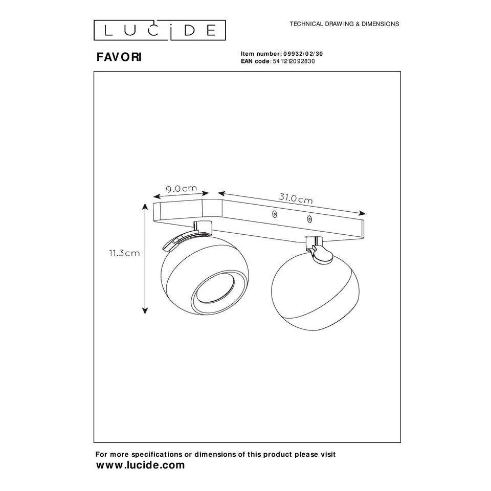 Lucide FAVORI Plafondspot - Zwart - Afbeelding 3