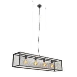 QAZQA Industriële Hanglamp Zwart 118 Cm 4-lichts - Cage Mesh
