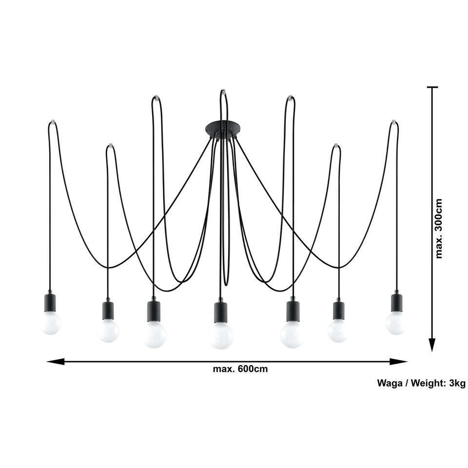 Sollux Hanglamp Edison - 7 Lichts - 400 X300 Cm - Zwart - Afbeelding 4