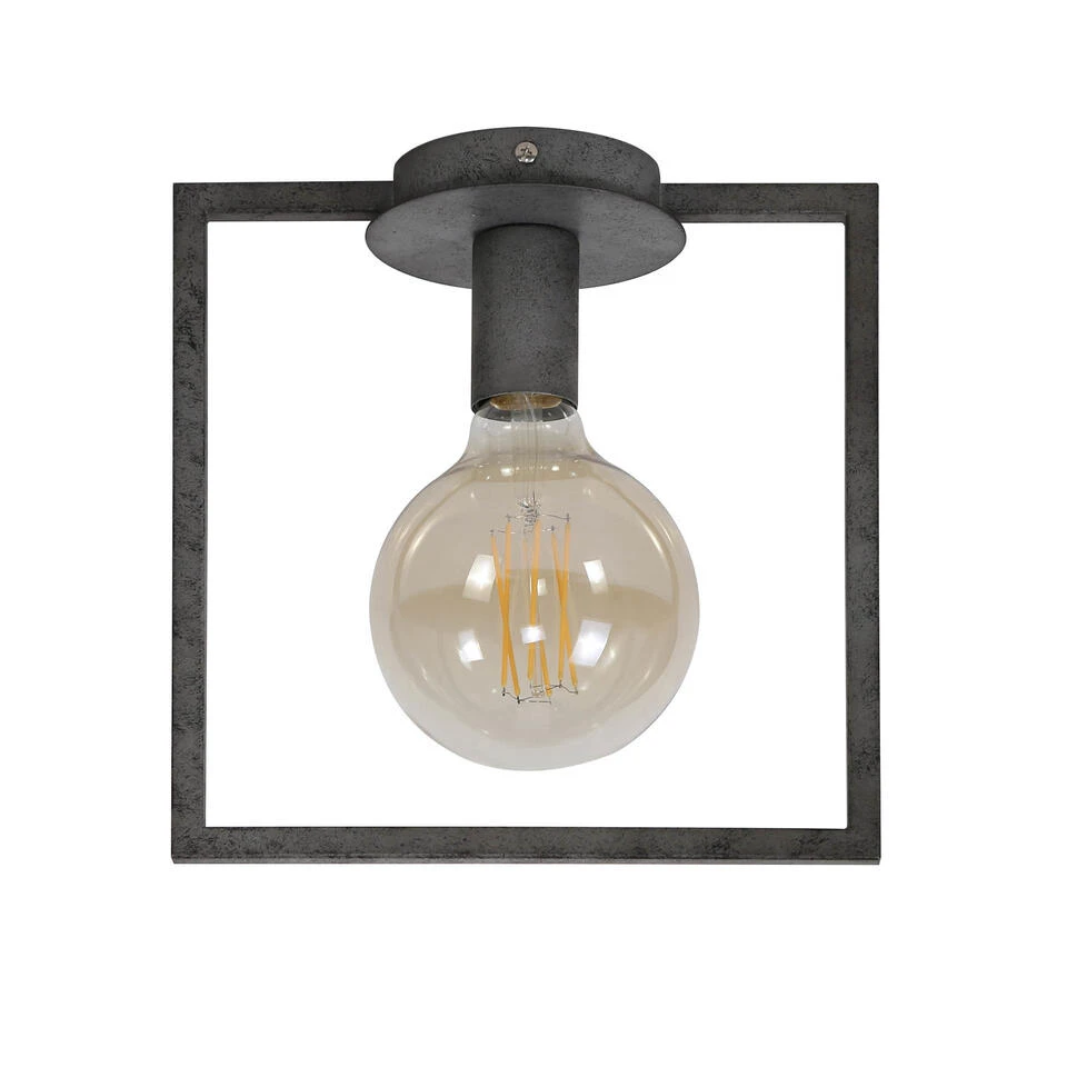 Plafondlamp Industrieel 1L Winster - 12x26x26 Cm - Metaal - Grijs - Afbeelding 2