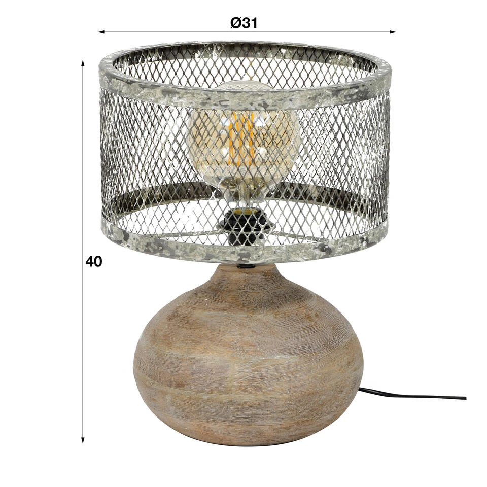 Hoyz - Tafellamp Industrieel - Massief Houten Bolle Voet