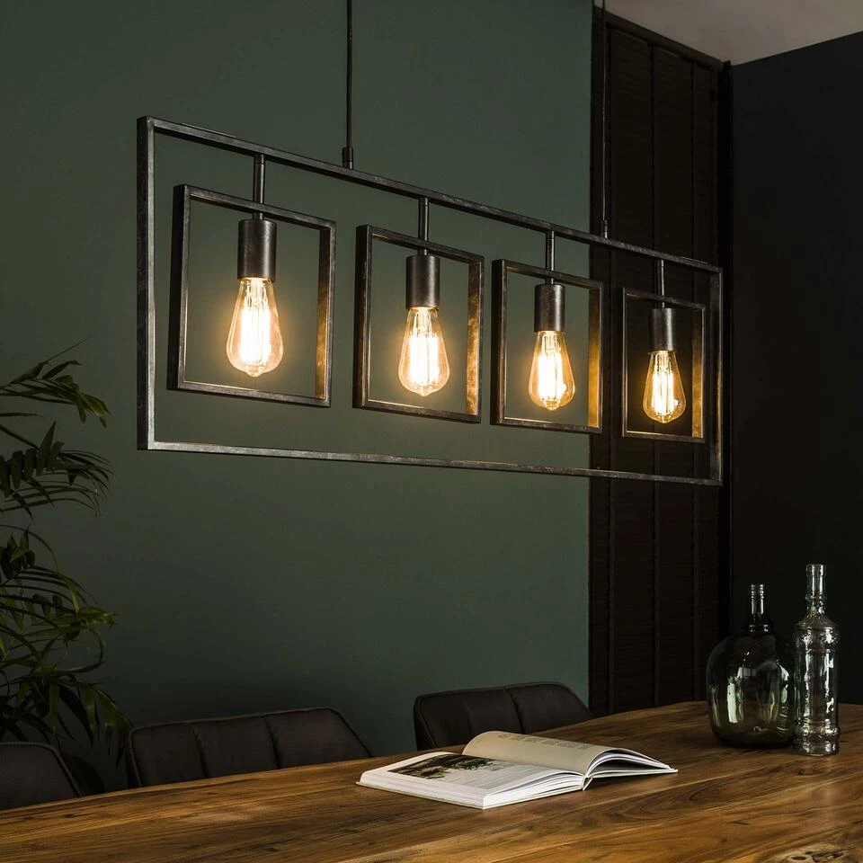 Hoyz - Hanglamp Met 4 Lampen - Turn Square - Grijs - 109cm Breed - Industrieel - Afbeelding 2